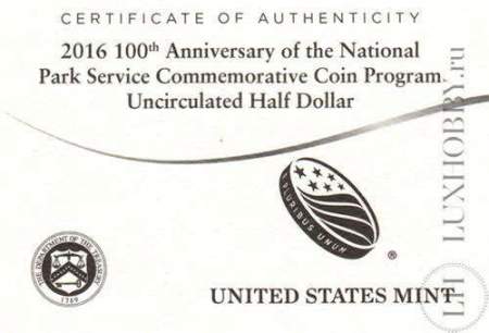 Монета 50 центов США 2016 года 100 лет со дня создания Службы национальных парков