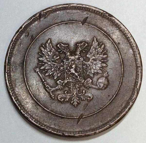 Монета 10 пенни 1917 г. для Финляндии (Николай II) с гербовым орлом Монета 10 пенни 1917 г. для Финляндии (Николай II) с гербовым орлом