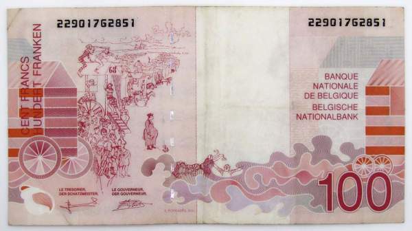 Банкнота 100 франков 1995-2001 г. Бельгия