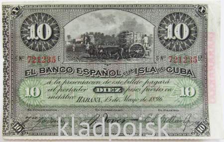 Банкнота 10 песо 1896 года Куба