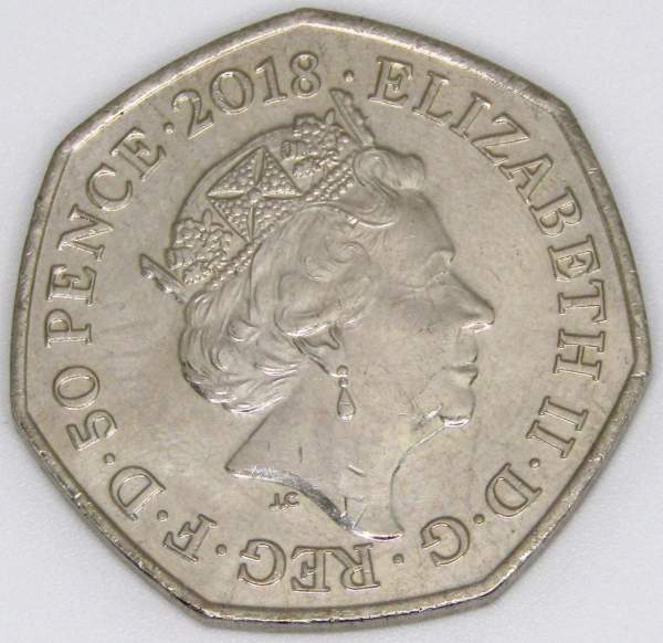 Юбилейная монета 50 пенсов 2018 года Медвежонок Паддингтон на вокзале из серии 60 лет Медвежоноку Паддингтону