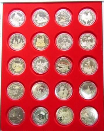 Набор монет 3 рубля 1991-1995гг. 50 лет победы в ВОВ, 20 монет ПРУФ в альбоме