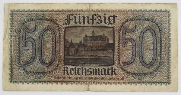 Банкнота 50 рейхсмарок 1939 года Германия, арт 2
