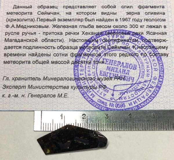 Осколок метеорита Сеймчан арт 21