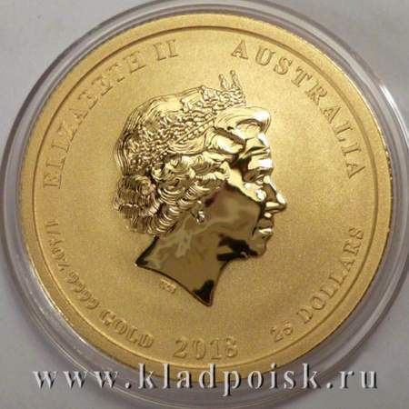 Инвестиционная золотая монета Австралия 25 долларов Год Собаки 2018 года 1/4 унции