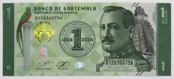 Банкнота Гватемала 1 кетсаль 2024 года - 100 лет Национальной валюте