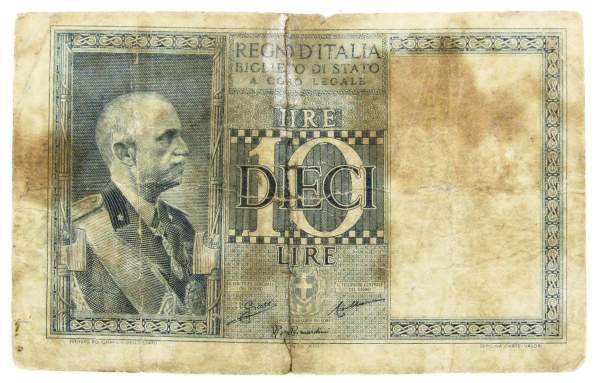 Банкнота 10 лир 1938 года Италия