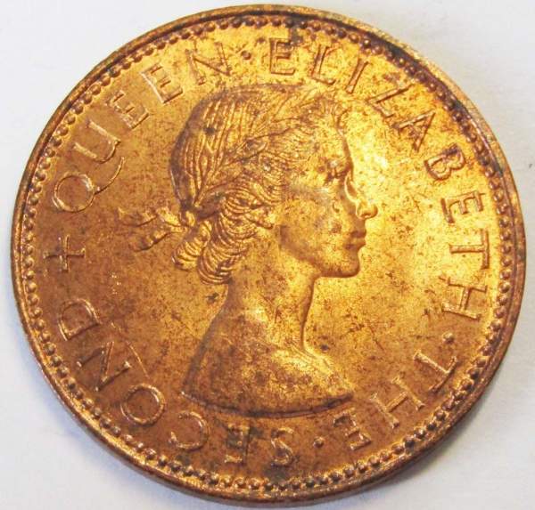 Монета 1/2 пенни 1965 года Новая Зеландия Монета 1/2 пенни 1965 года Новая Зеландия