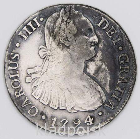 Монета 8 реалов 1794 года, Мексика (колония Испании) Король Карл IV, монетный двор Мехико