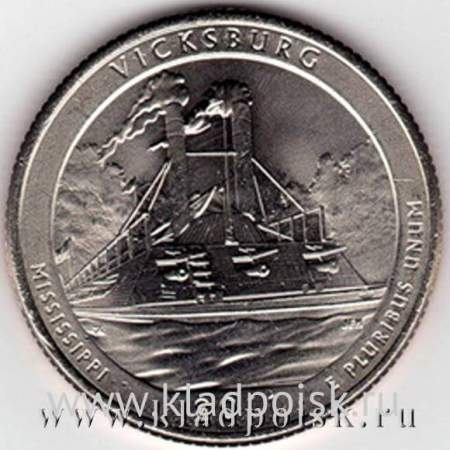 Монета 25 центов Национальный парк Виксбург, монетный двор P