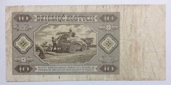 Банкнота 10 злотых 1948 года Польша Банкнота 10 злотых 1948 года Польша