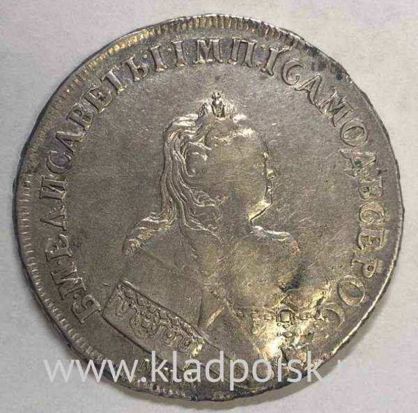 Монета рубль 1744 г. ММД. Российская Империя, Елизавета I