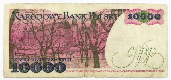 Банкнота 10000 злотых 1988 года Польша