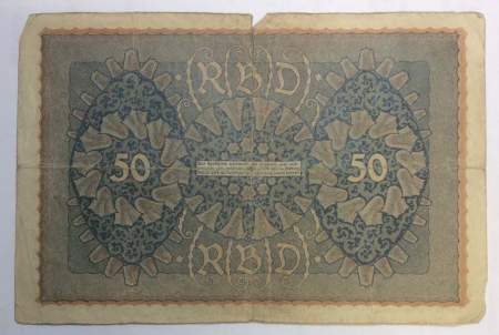 Банкнота 50 марок 1919 года Германия, арт 3