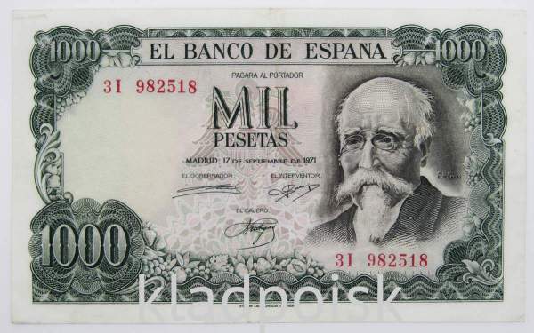 Банкнота 1000 песет 1971 года Испания Банкнота 1000 песет 1971 года Испания