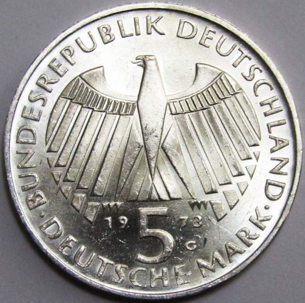 Монета 5 марок 1973 года 125 лет со дня открытия Национального Собрания
