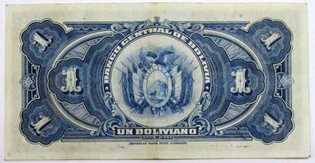 Банкнота 1 боливано 1928 года Боливия, арт 2
