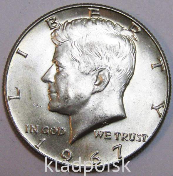 Монета 50 центов США «Кеннеди» 1967 года серебро 400 пробы