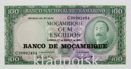 Банкнота Мозамбик 100 эскудо 1961 года
