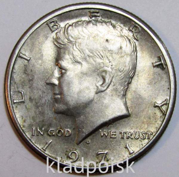 Монета 50 центов США «Кеннеди» 1971 г. Серебро 400 пр., арт 2 Монета 50 центов США «Кеннеди» 1971 г. Серебро 400 пр., арт 2