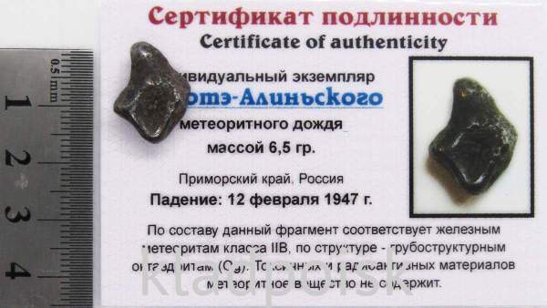 Индивидуальный экземпляр Сихотэ-Алиньского метеоритного дождя Индивидуальный экземпляр Сихотэ-Алиньского метеоритного дождя