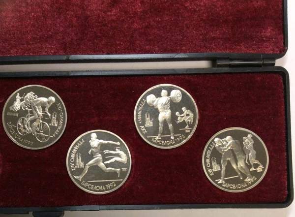 Набор монет СССР 1 рубль «XXV летние Олимпийские игры 1992 года в Барселоне» (оригинал), 6 монет в футляре