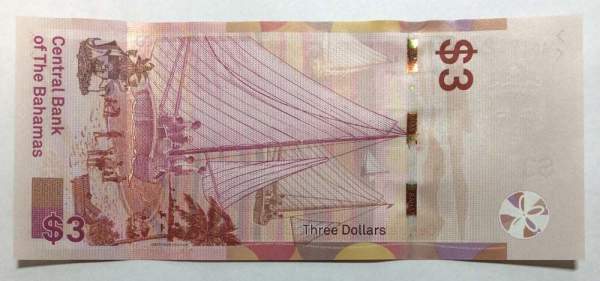 Банкнота Багамские острова 3 доллара 2019 года Банкнота Багамские острова 3 доллара 2019 года