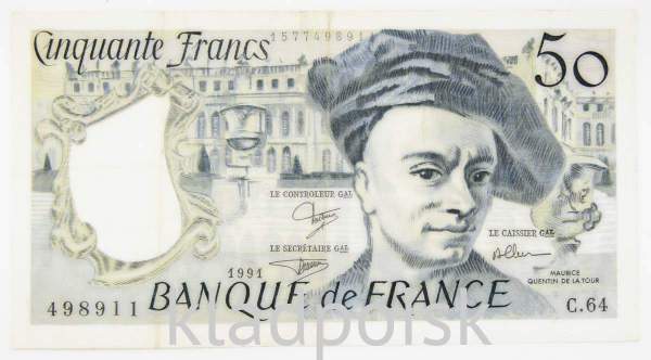 Банкнота 50 франков 1991 года Франция (Кантен де Латур)