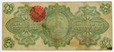 Банкнота 5 песо 1914 года Мексика