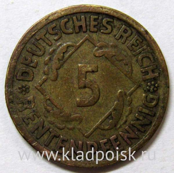 Монета 5 рентенпфеннигов Германия 1924 (J) Монета 5 рентенпфеннигов Германия 1924 (J)