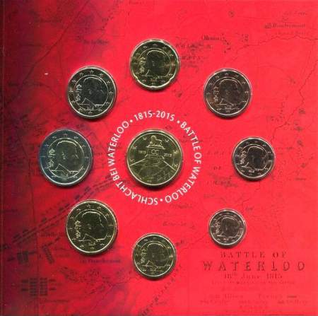 Официальный годовой набор монет Бельгии 2015 года + 2,5 евро Ватерлоо