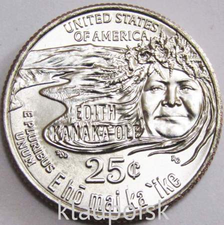 Монета 25 центов США Эдит Канакаоле из серии «Американские женщины» (2023) P