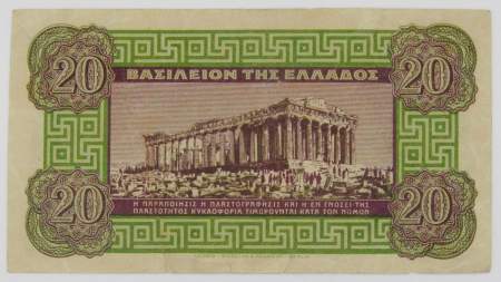 Банкнота 20 драхм 1940 года Греция