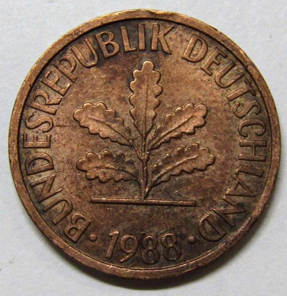 Монета 2 пфеннига Германия 1988 (J) Монета 2 пфеннига Германия 1988 (J)