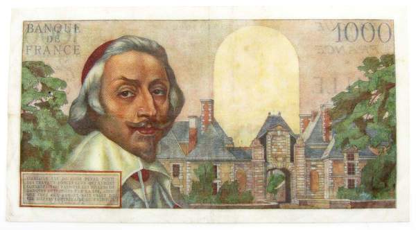Банкнота 1000 франков 1956 года Франция (Решелье)