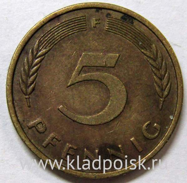 Монета 5 пфеннигов Германия 1976 (F)