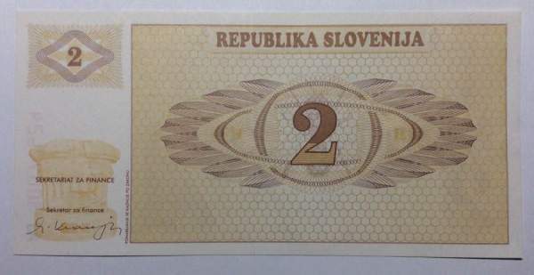 Банкнота 2 толара 1990 года Словения
