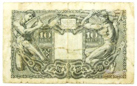 Банкнота 10 лир 1944 года Италия