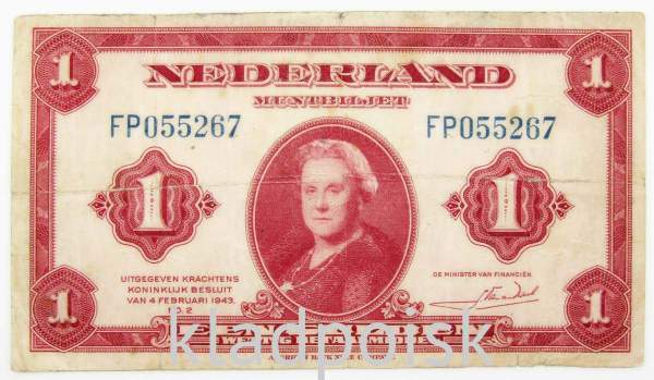 Банкнота 1 гульден 1943 года Нидерланды