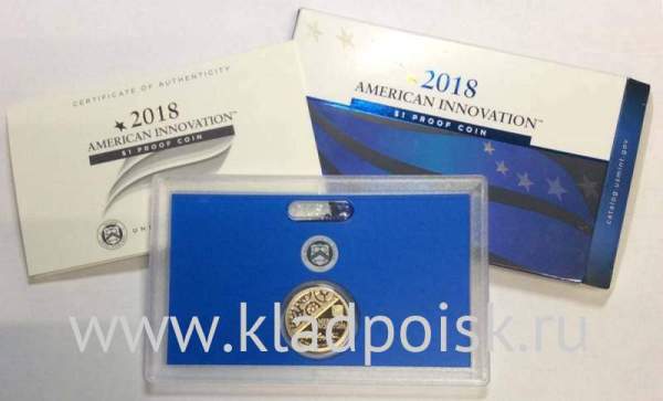 Монета 1 доллар США Первый патент серии Американские инновации и новаторы (2018) S, PROOF, футляр, сертификат