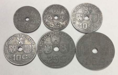 Набор монет Бельгии 1941-1947 гг., 6 монет