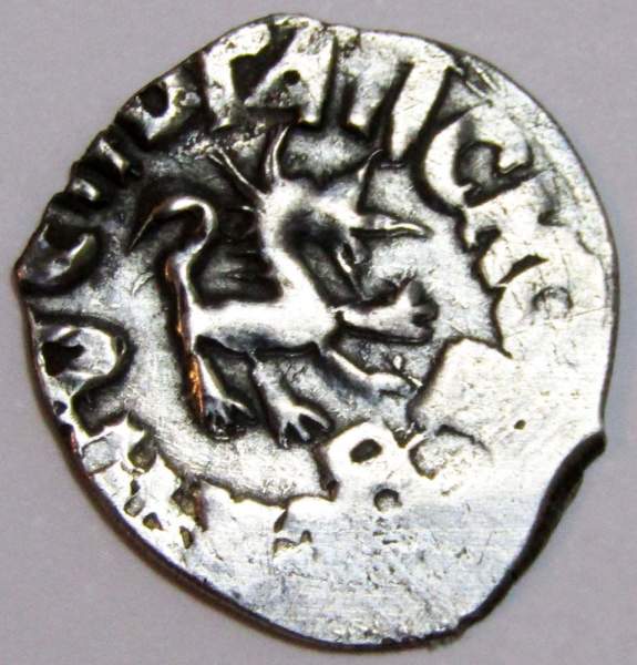 Денга Псковcкая, период самостоятельности, князь Довмонт/барс вправо, серебро, арт 5