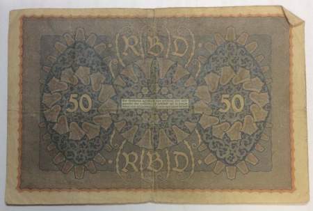 Банкнота 50 марок 1919 года Германия, арт 2