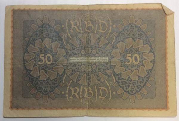 Банкнота 50 марок 1919 года Германия, арт 2