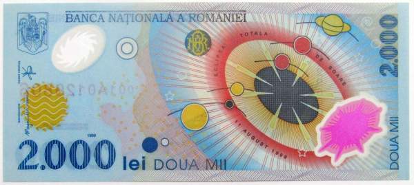 Банкнота 2000 леев 1999 года Румыния - Полное солнечное затмение
