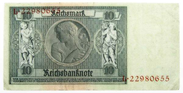 Банкнота 10 рейхсмарок 1929 года - Германия Банкнота 10 рейхсмарок 1929 года - Германия