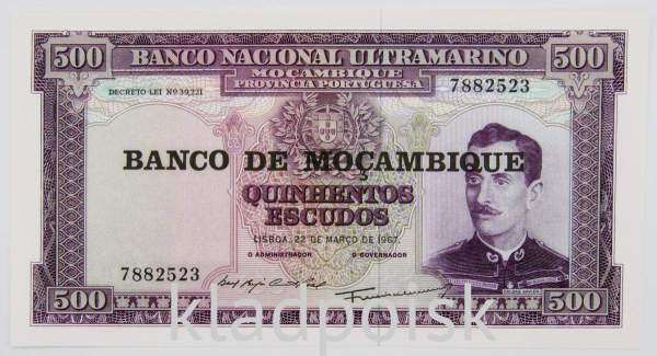 Банкнота Мозамбик 500 эскудо 1967 года, арт 2