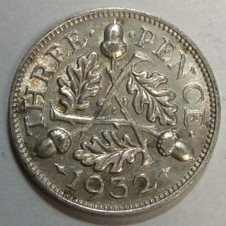 Монета 3 пенса 1932 года Великобритания