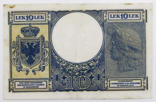 Банкнота 10 лек 1940 года Албания (Итальянская оккупация)