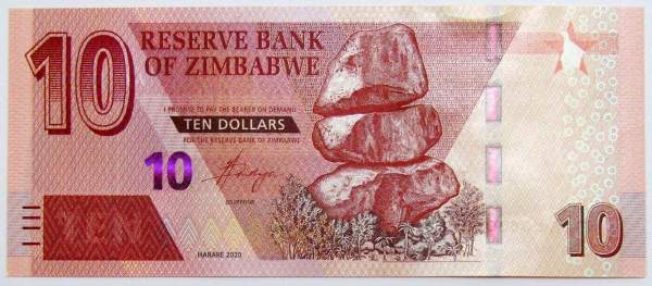Банкнота Зимбабве 10 долларов 2020 года Банкнота Зимбабве 10 долларов 2020 года